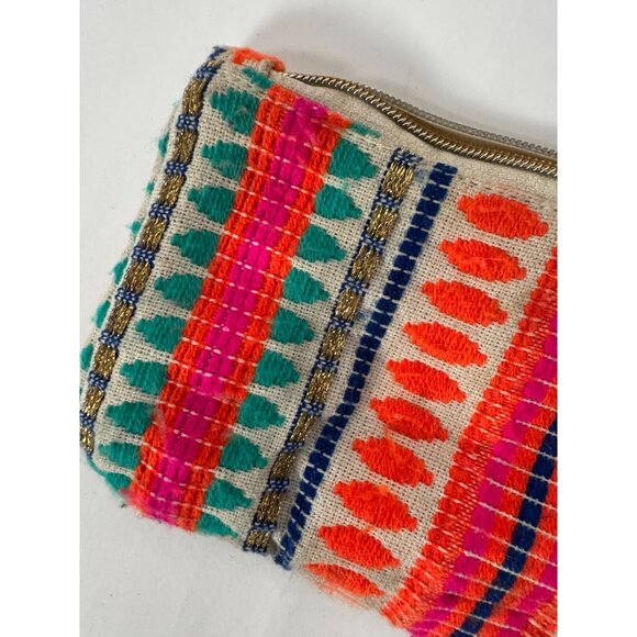 Handmade Tribal-Inspired Multicolor Cotton Canvas Clutch With Zipper & Leather S - Picture 5 of 16